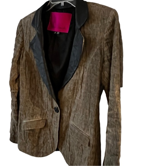 Heidi Merrick Blazer Notched Leather Lapel Elbow Patched Single Button Front 2 - Picture 3 of 10